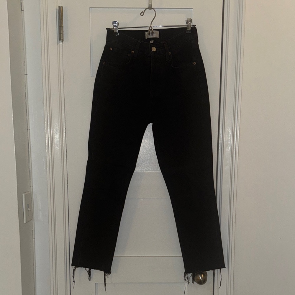 Women’s Black Frayed Hem Straight Leg Jeans